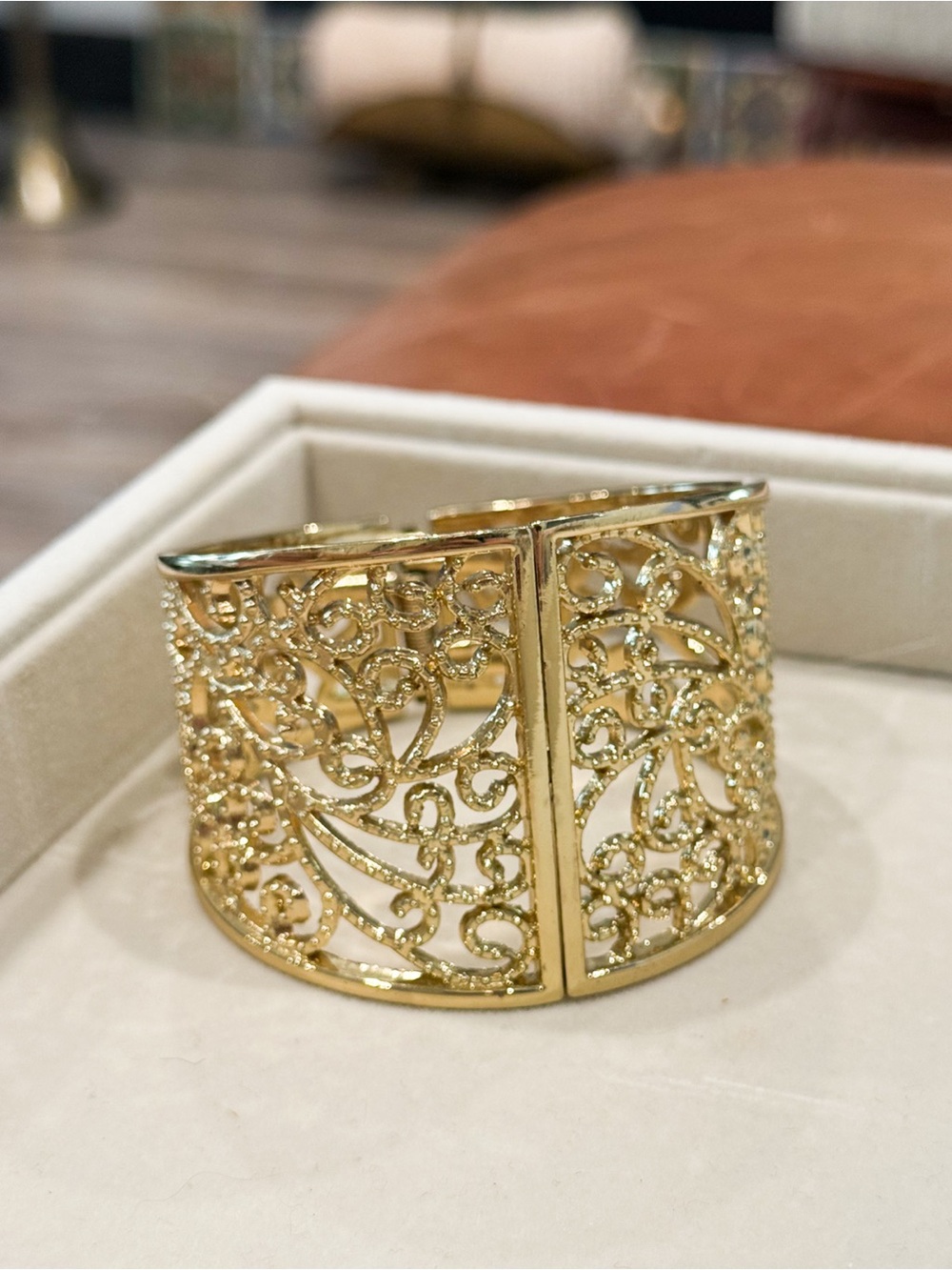 Express Gold-Tone Filigree Wide Cuff Bracelet Y2K Statement